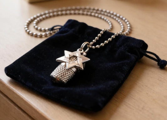Faceted Cremation Urn  on 24" Ball Chain Necklace with Star Of David - Includes Velvet Pouch & Fill Kit