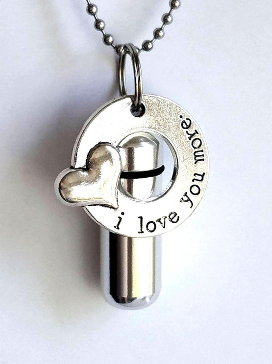 Cremation Urn Necklace  "I love you more" - with Velvet Pouch & Fill Kit