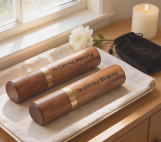 TWO "In Loving Memory" Rosewood Cremation Urns/Scattering Tubes - Fits in Pocket/Purse, TSA Approved