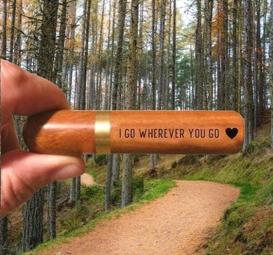 Rosewood Travel Urn/Scattering Tube with Heart - Engraved - I Go Wherever You Go