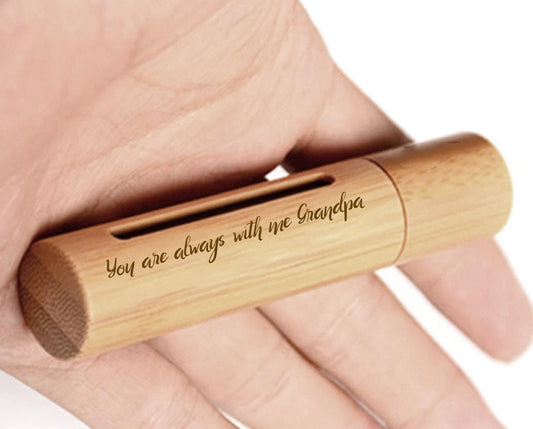 ENGRAVED "You are always with me Grandpa" Sandalwood Urn/Scattering Tube w/Window - Fits Pocket or Purse, TSA Compliant