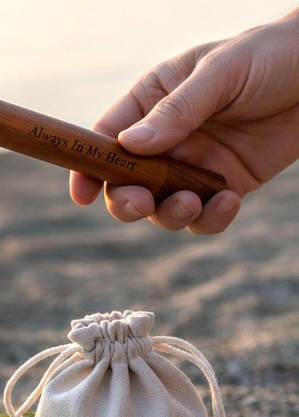 Acacia Wood Cremation Scattering Tube with Lid - Biodegradable,  ENGRAVED: "Always In My Heart"