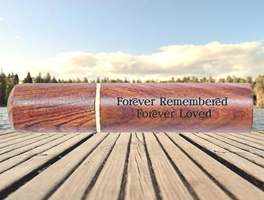 Rich Mahogany Cremation Scattering Tube  ENGRAVED: "Forever Remembered, Forever Loved" TSA Approved for Travel