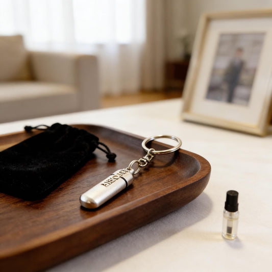 Cremation Urn with Air Force Pendant on Swivel Keyring, in Velvet Pouch with Fill Kit