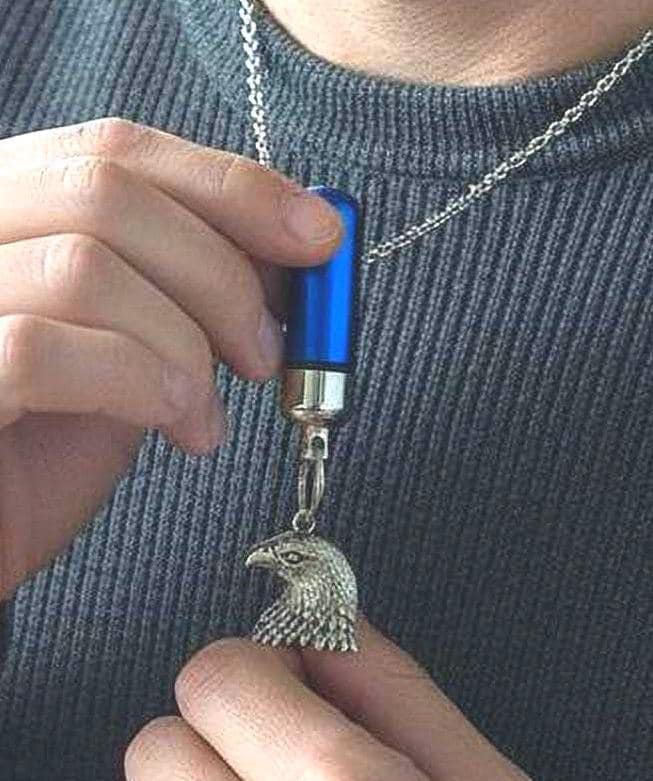 TWO Patriotic Bald & Soaring Eagle BLUE Cremation Urn Necklaces - Memorial Jewelry. Custom Engraving Available!