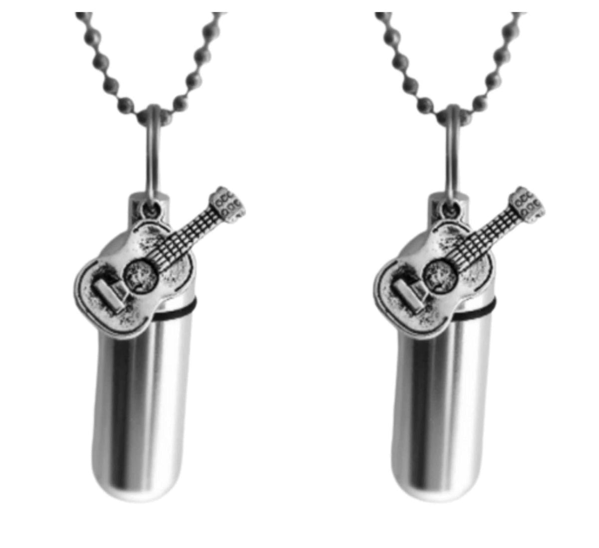 TWO Silver CREMATION URN Necklaces with Acoustic Guitars - Memorial Jewelry, Custom Engravable