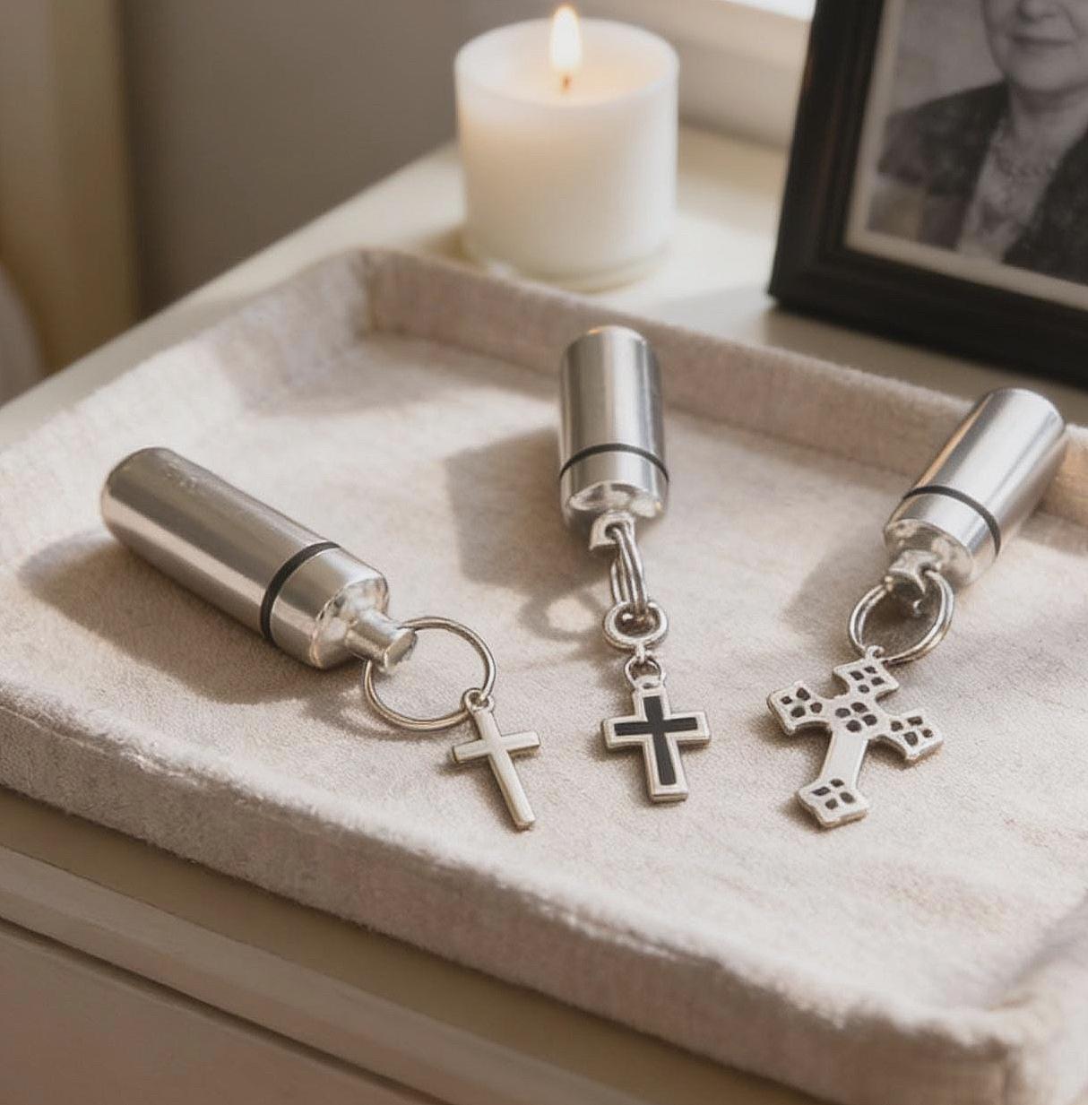 Cremation Jewelry Urns: Trio of Cross Charms - Secure Ashes Holders