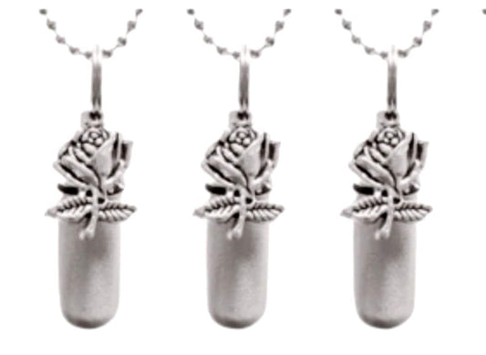 Rose Anointing Oil Holders, Brushed Silver (Set of 3 with Chains and Pouches)