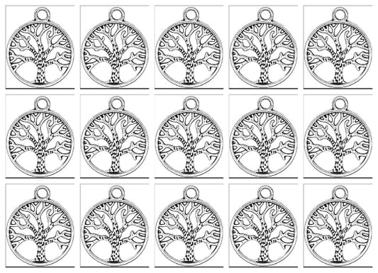 Set of 15 Antique Silver Celtic TREE OF LIFE Charms with Black Velvet Pouch
