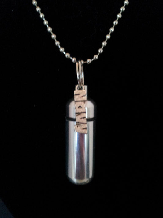 Cremation Urn 24" Steel Necklace with NAVY Pendant -  With Velvet Pouch & Fill Kit - Custom Engraving Available