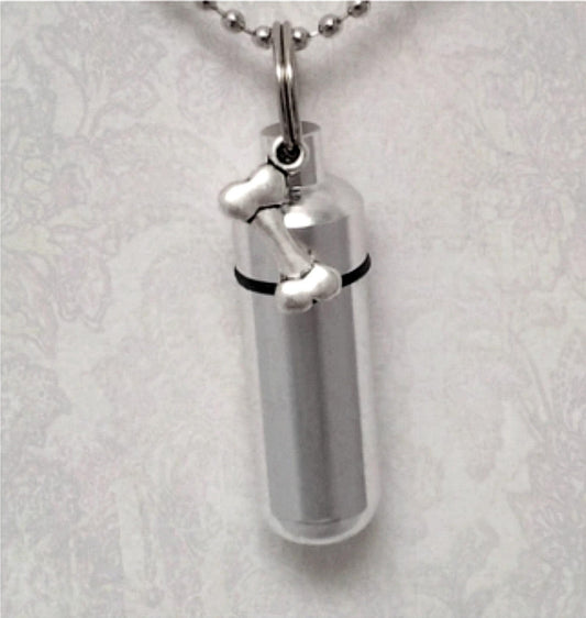 DOG BONE Cremation Urn on 24" Steel Necklace - Memorial Keepsake, Custom Engraving Available!