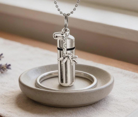 Giraffe Cremation Urn on 24" Steel Chain Necklace - Memorial Jewelry