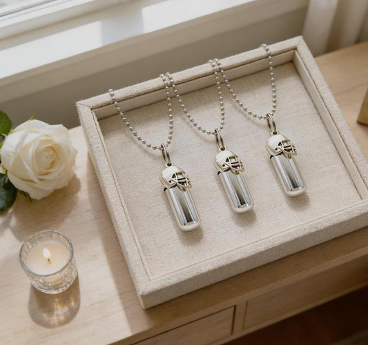 Three Football Helmet CREMATION URNS NECKLACES - Memorial Keepsakes, Custom Engraving Available!!