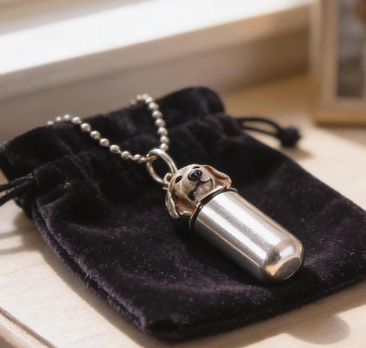 Labrador Retriever Dog Urn Necklace: Cremation Keepsake with Velvet Pouch