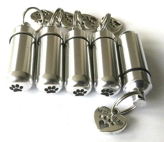 FIVE Dog/Cat "BEST FRIEND" Cremation Urn Necklaces with Engraved Paw