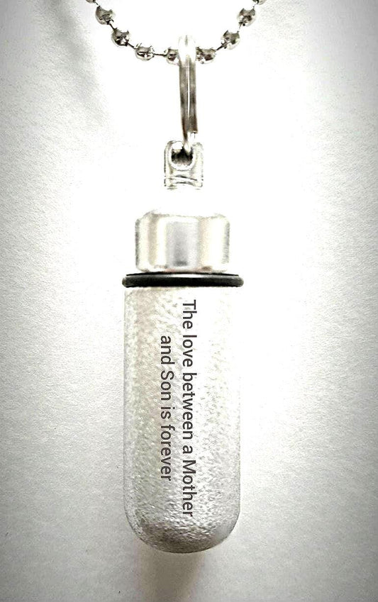 ENGRAVED - "The Love Between a Mother and Son is Forever" CREMATION URN Necklace