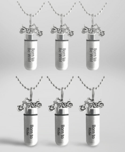 SIX Engraved Silver Motorcycle Cremation Urns - (3) "Born To Ride" &  (3) "Born To Be Wild"