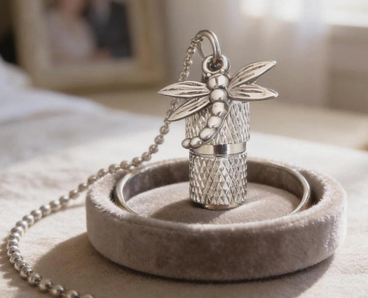 Mini Faceted Cremation Urn on 24" Ball Chain with Dragonfly, Memorial Jewelry, Pet Ashes, Urn Keepsake, Child Urn