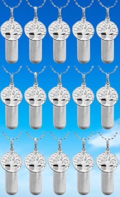 Set of 15 Brushed Silver Tree-Of-Life CREMATION URN Necklaces, Memorial Jewelry