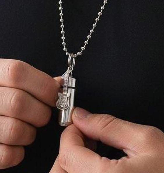 FIVE CREMATION URN Necklaces with Silver Electric Guitar - Memorial Jewelry.  Custom Engraving Available!!