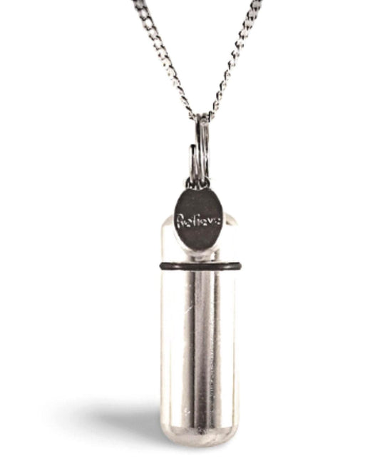 Cremation Urn Necklace: Silver with 'Believe' Charm - Memorial Jewelry