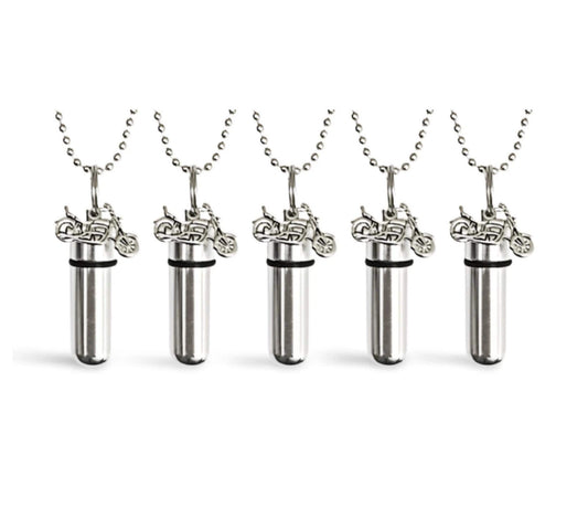 FIVE Silver MOTORCYCLE Cremation Urn Necklace Keepsakes - Custom Engraving Available!