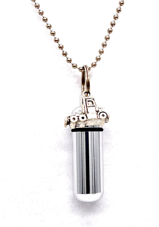 Cremation Urn Necklace with Silver SEMI-TRUCK / 18 Wheeler - Urn Keepsake, Ashes Jewelry, Keepsake Necklace, Pet Urn, Personalized Urn