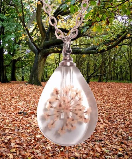 Teardrop Crystal Cremation Urn Necklace – Dried Peach Color Flowers - Each is Unique!