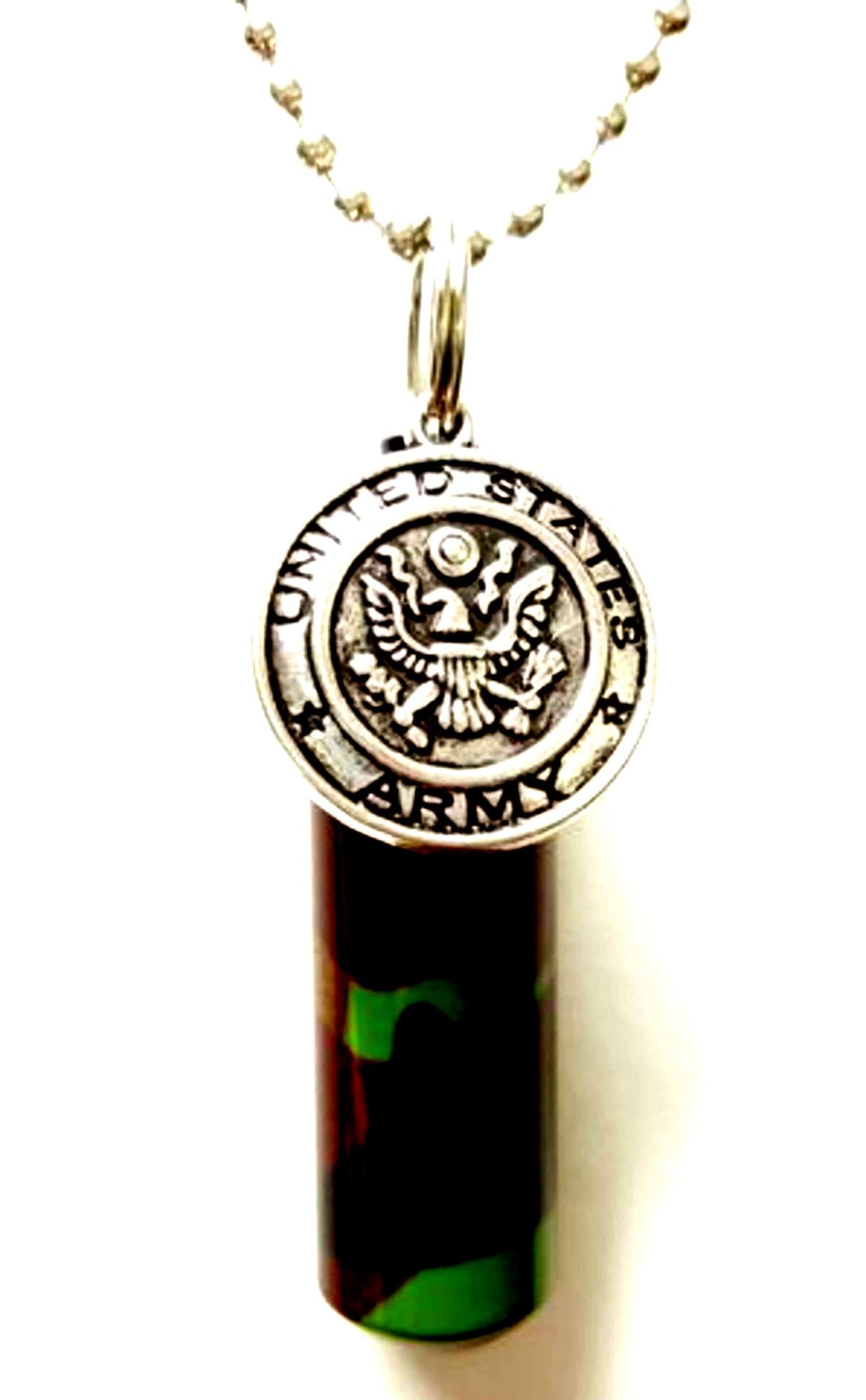 Army Medallion/CAMO Military CREMATION URN Necklace -  with Velvet Pouch and Fill Kit