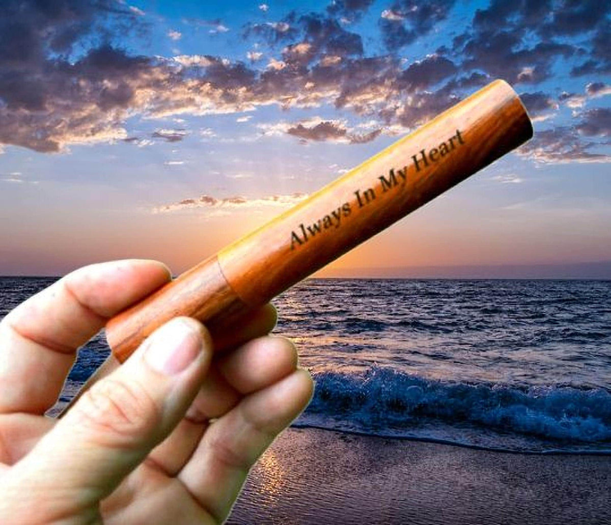 Acacia Wood Cremation Scattering Tube with Lid - Biodegradable,  ENGRAVED: "Always In My Heart"