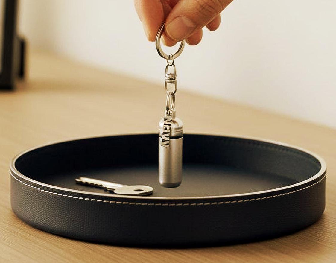 Brushed Silver NAVY Cremation Urn & Vial with Navy Pendant on Steel Swivel Keyring