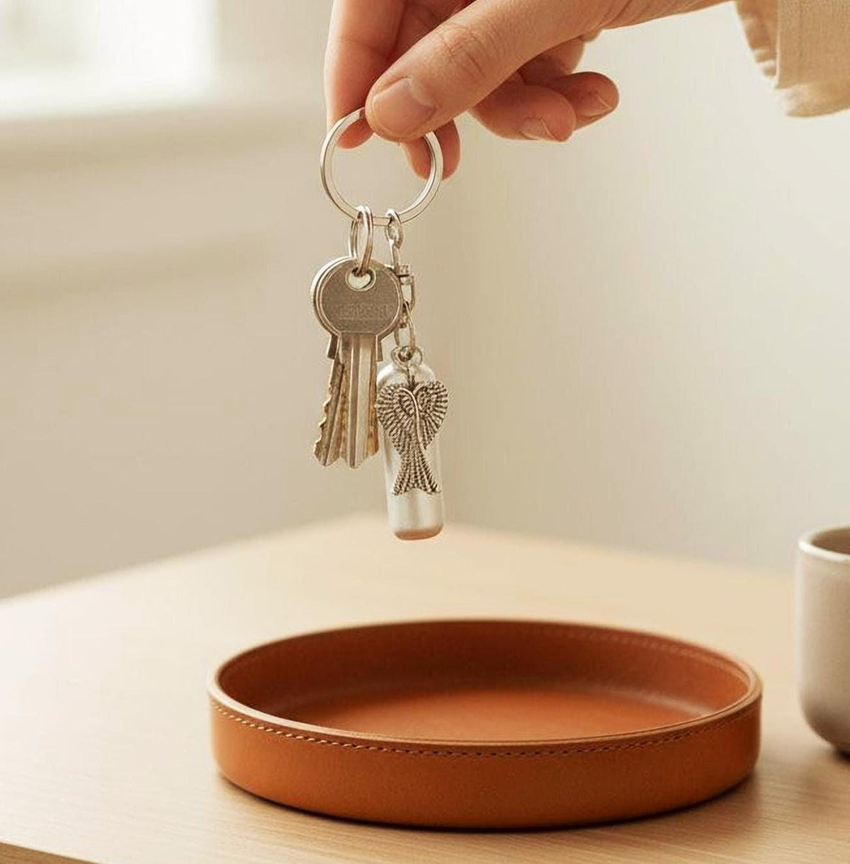 Brushed Silver Cremation Urn on Stainless Steel Swivel Keyring - Memorial Keepsake, Custom Engraving Available!