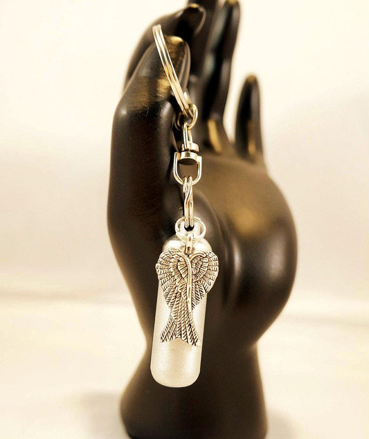 Brushed Silver Cremation Urn on Stainless Steel Swivel Keyring - Memorial Keepsake, Custom Engraving Available!
