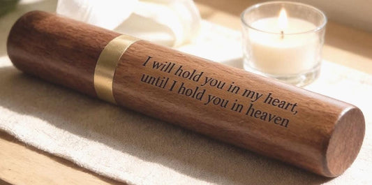 Engraved Rosewood Scattering Tube,  "I will hold you in my heart, until I hold you in heaven"  TSA Compliant