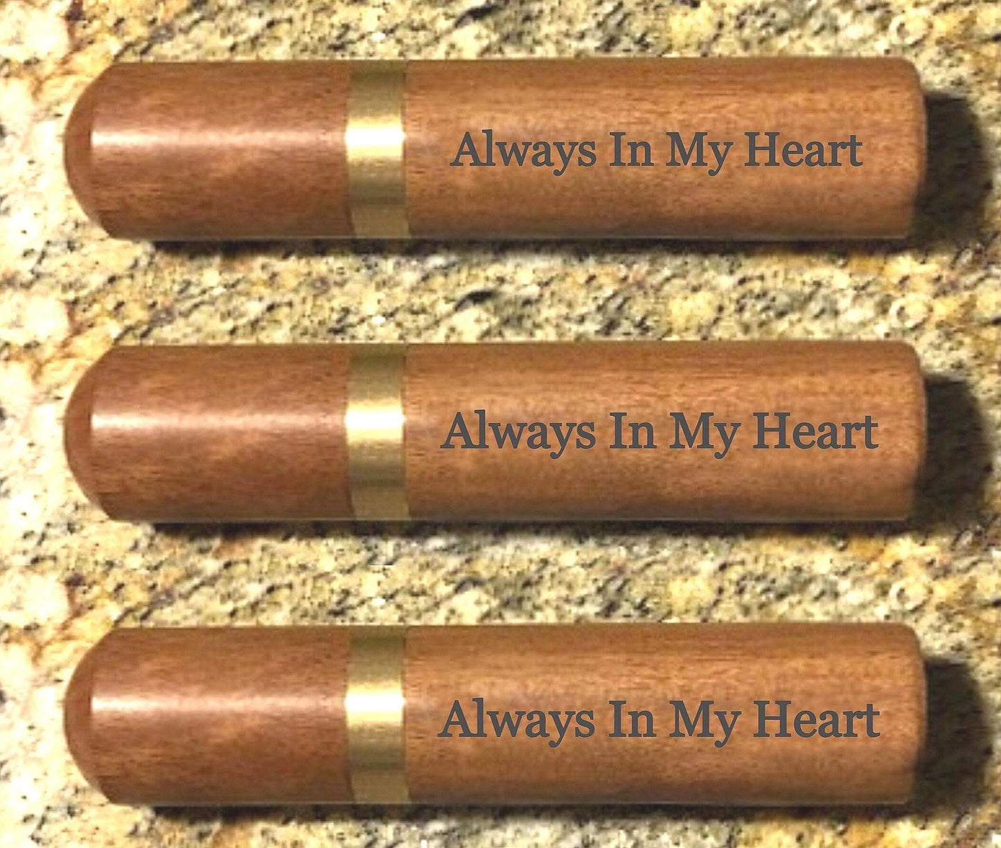 THREE Engraved "Always In My Heart" Rosewood Cremation Urn/Scattering Tubes, TSA Approved