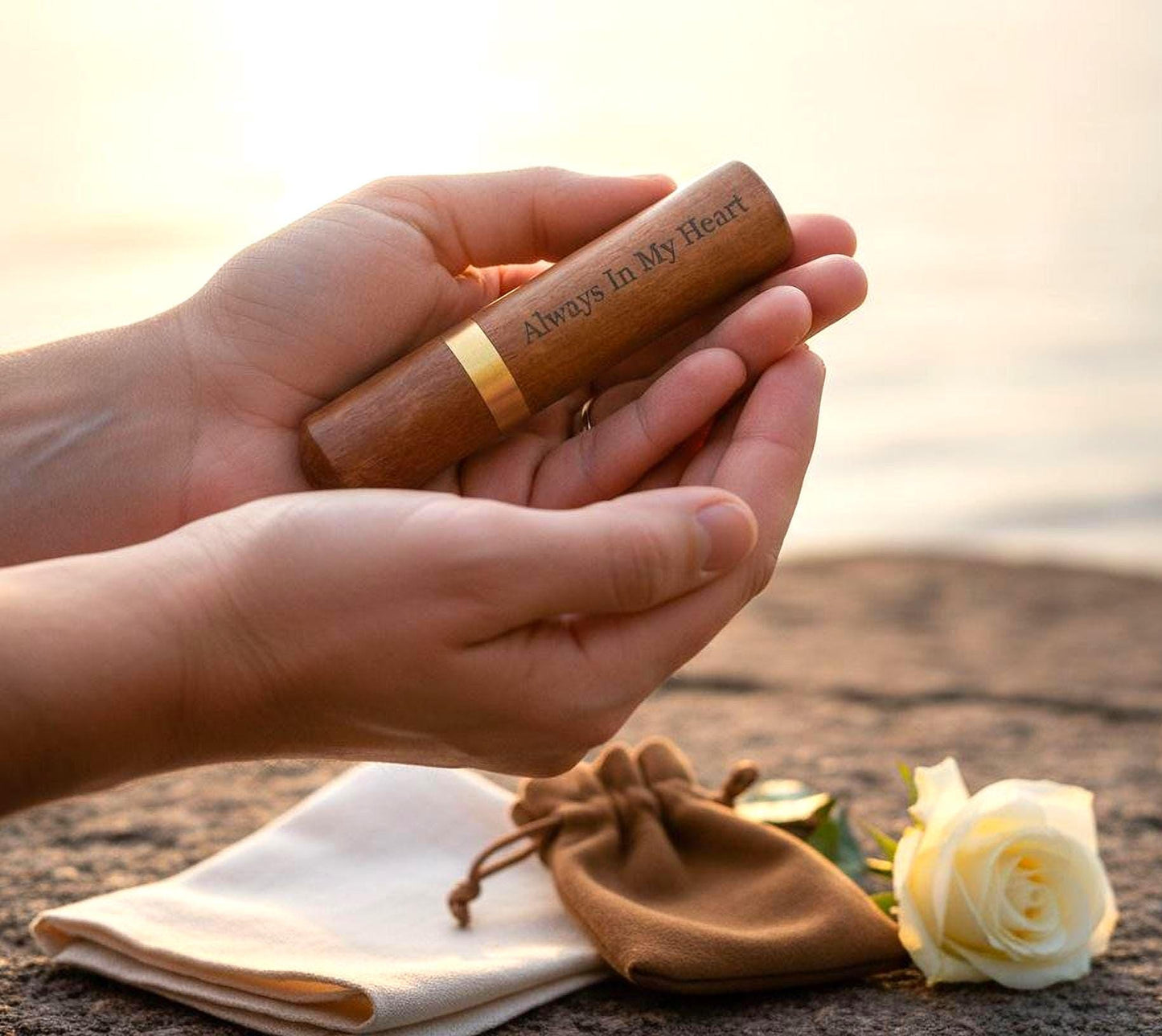 THREE Engraved "Always In My Heart" Rosewood Cremation Urn/Scattering Tubes, TSA Approved
