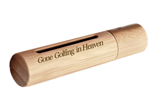 ENGRAVED "Gone Golfing in Heaven"  Sandalwood Urn/Scattering Tube w/Window, TSA Compliant