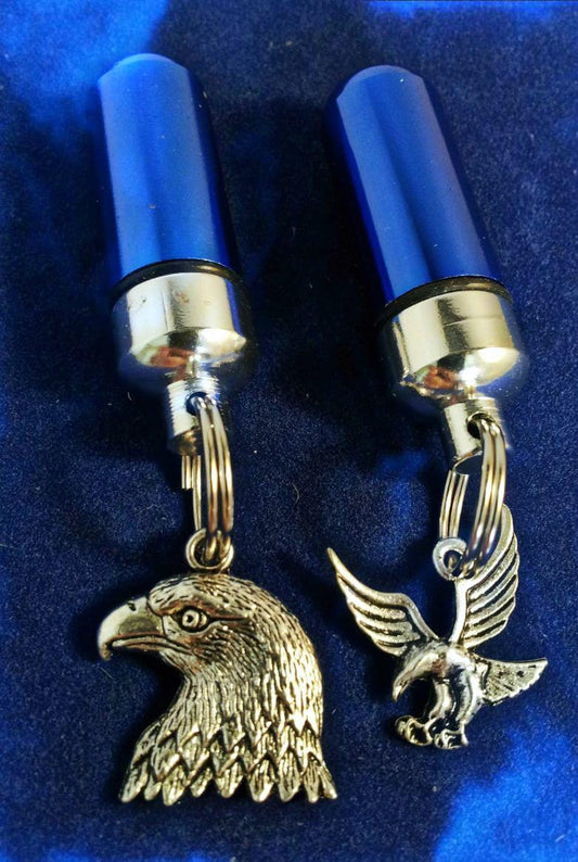 TWO Patriotic Bald & Soaring Eagle BLUE Cremation Urn Necklaces - Memorial Jewelry. Custom Engraving Available!