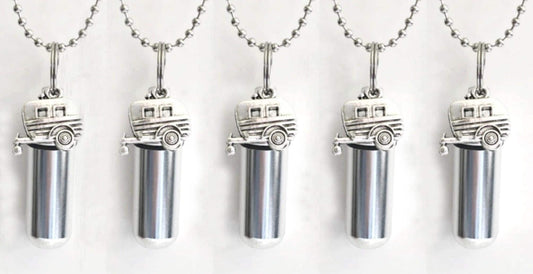 FIVE Polished Silver Camper/RV/Trailer Cremation Urn Necklaces - Memorial Jewelry