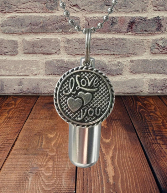 Cremation Necklace "I love You" (with hearts) - Memorial Keepsake