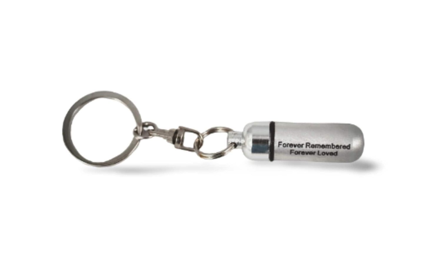 THREE Engraved "Forever Remembered Forever Loved" Brushed Silver CREMATION URNS On Swivel Keychains, Memorial Jewelry