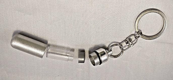 THREE Engraved "Forever Remembered Forever Loved" Brushed Silver CREMATION URNS On Swivel Keychains, Memorial Jewelry