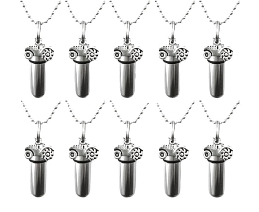 TEN Cremation Urn Necklaces with Farm Tractors - Memorial Jewelry, Personalized - Custom Engraving Available!