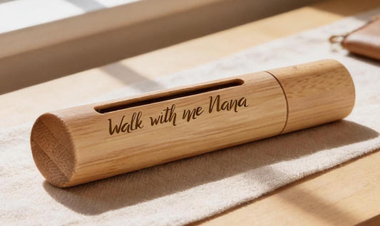 New ENGRAVED "Walk with me Nana" Sandalwood Cremation Urn/Scattering Tube with Window