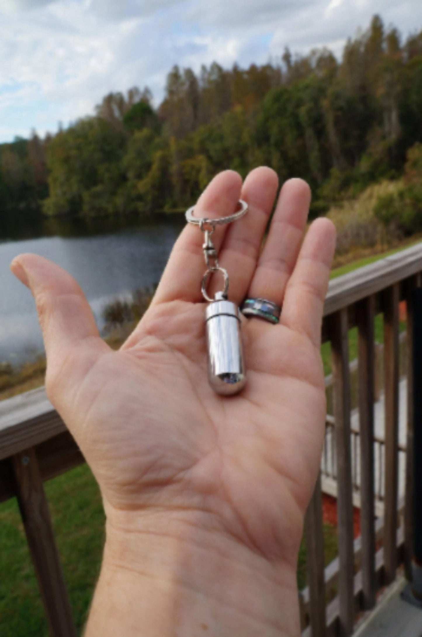 Cremation Urn Swivel Keychain, Engraved "Beloved Daughter" with Heart Charm