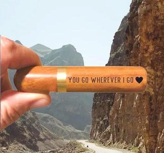 Engraved "You Go Wherever I Go"  (with heart)  Rosewood Cremation Urn/Scattering Tube - Fits in Pocket/Purse, TSA Compliant
