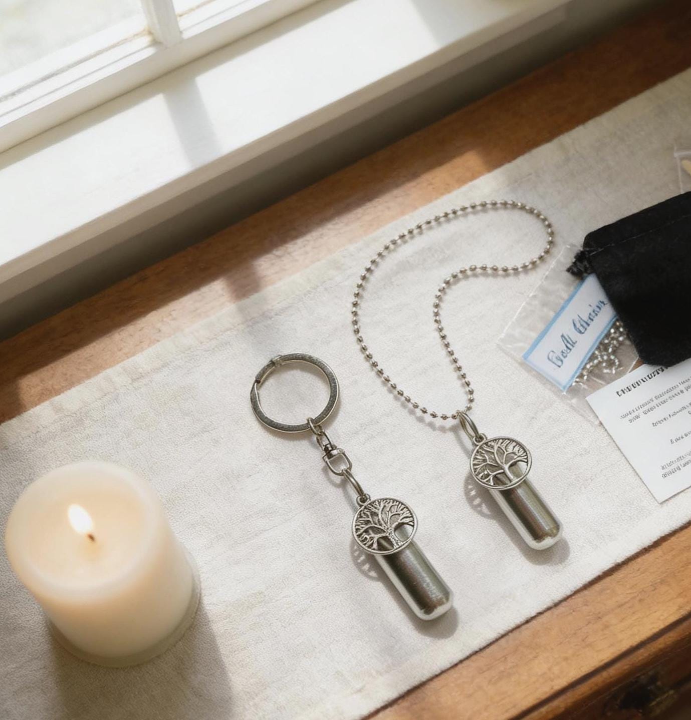 TREE OF LIFE 2pc Special Set - Cremation Necklace & Keychain Urn