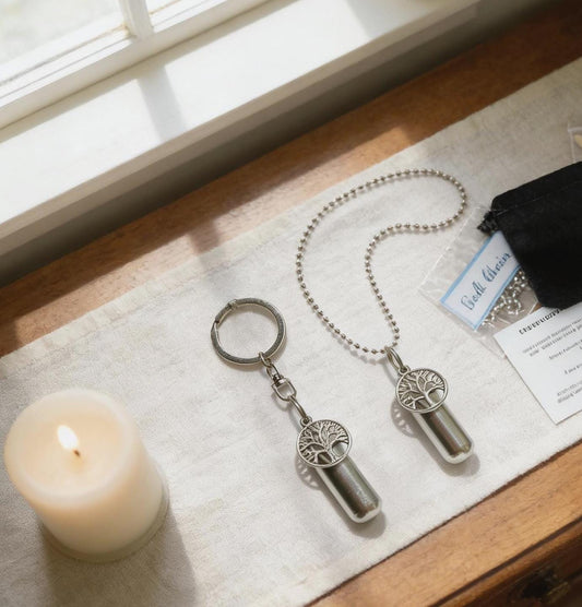 TREE OF LIFE 2pc Special Set - Cremation Necklace & Keychain Urn