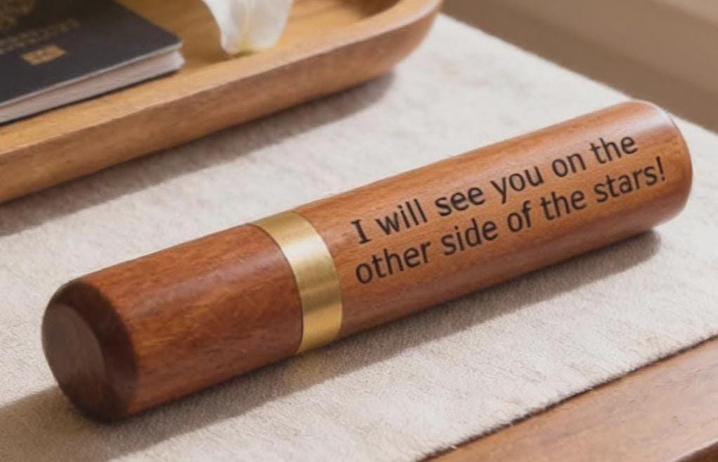 Laser Engraved "I will see you on the other side of the stars" Rosewood Cremation Urn/Scattering Tube - TSA Approved