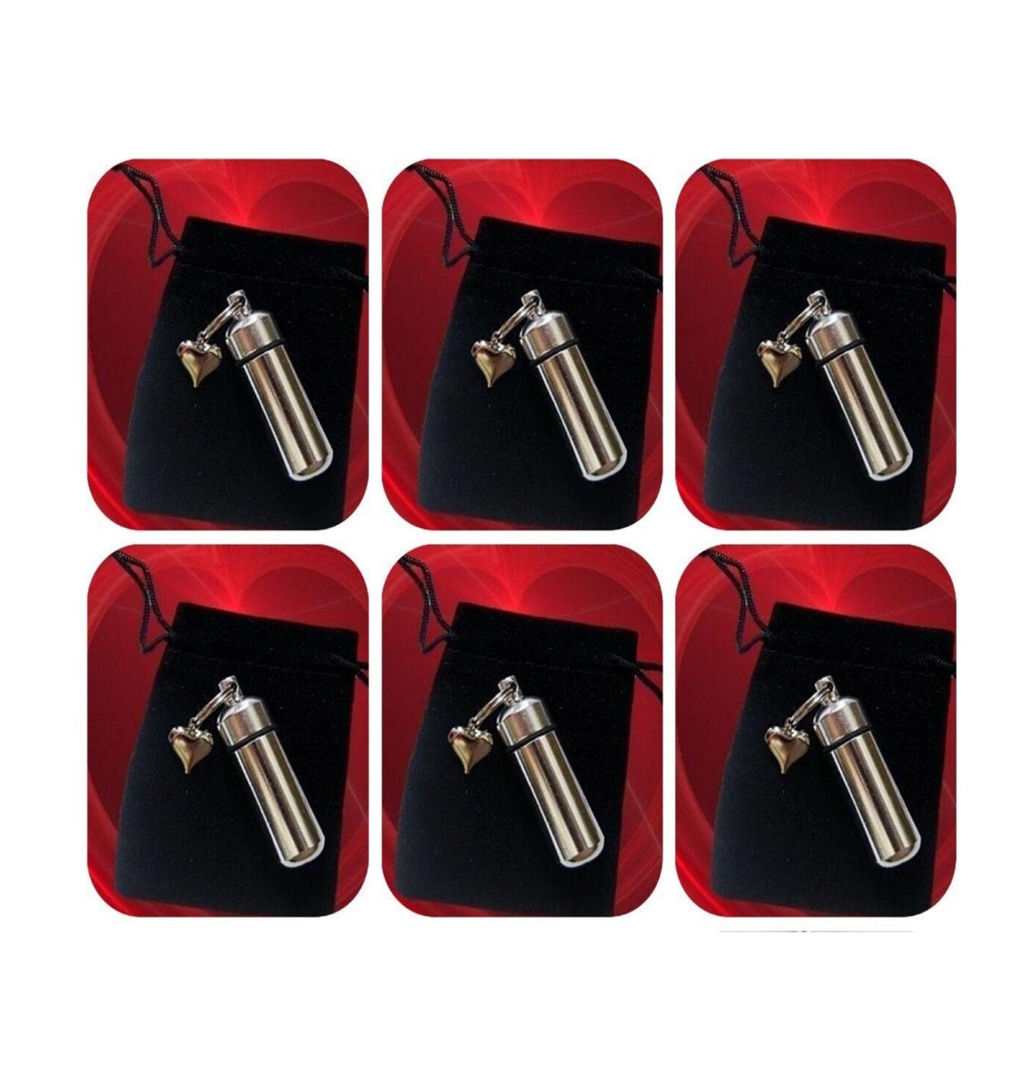 SIX Silver Heart CREMATION URN Keepsakes - Mourning Jewelry, Custom Engraving Available!